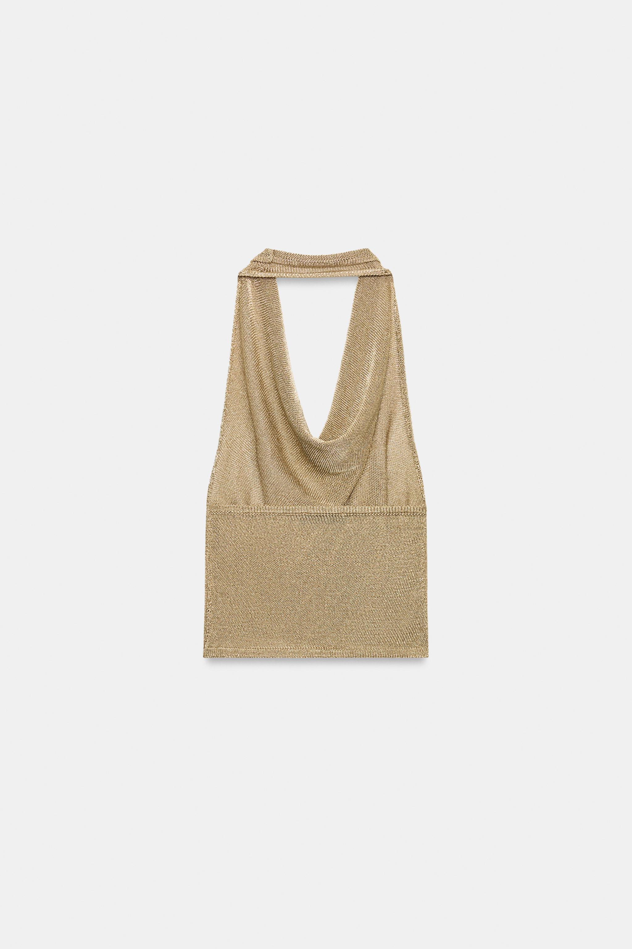 METALLIC THREAD HALTER KNIT TOP